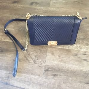 Navy Chevron Quilted Fake Leather Crossbody Bag